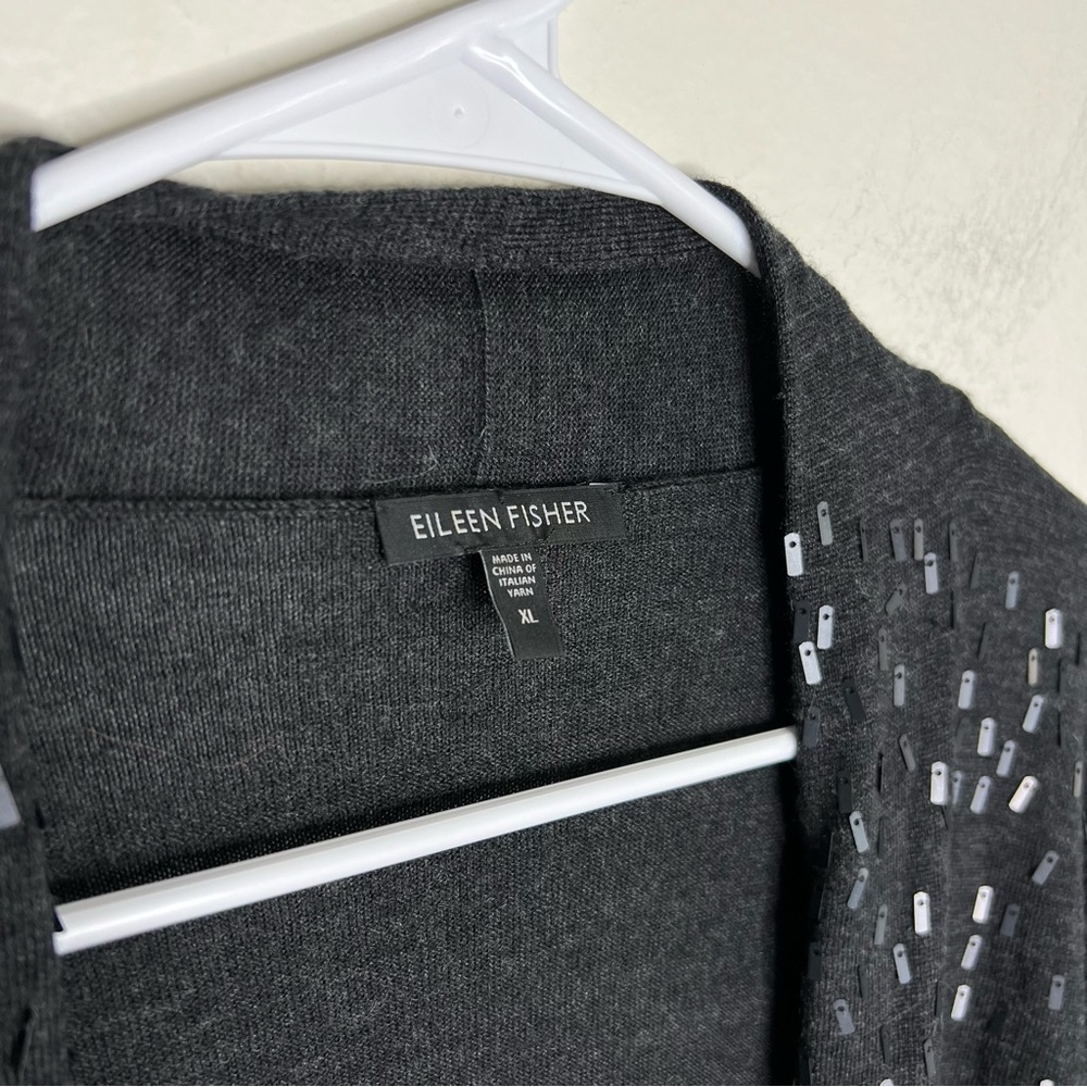 Eileen Fisher Wool Open Front Sequin Cardigan Sz … - image 2